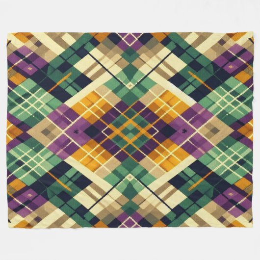 Argyle Mardi Gras geel paarse groen Fleece Deken (Voorkant (Horizontaal))