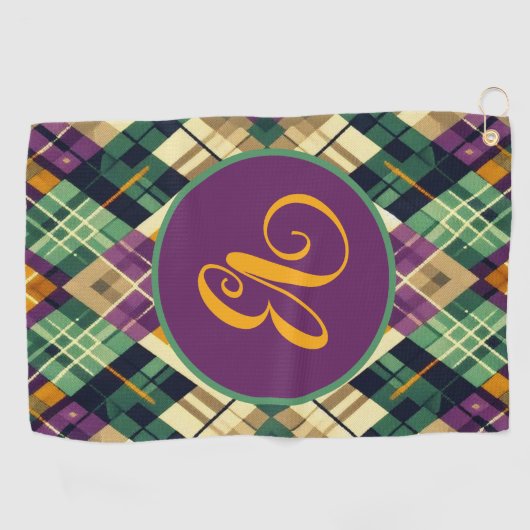 Argyle Mardi Gras geel paarse groen Golfhanddoek (Horizontaal)