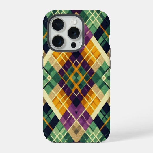 Argyle Mardi Gras geel paarse groen iPhone Hoesje (Achterkant)