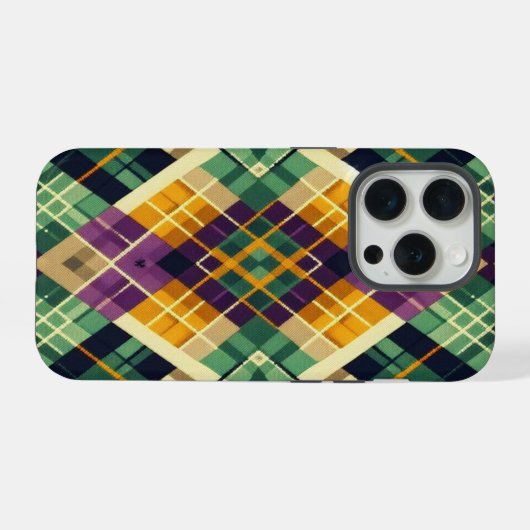 Argyle Mardi Gras geel paarse groen iPhone Hoesje (Achterkant horizontaal)