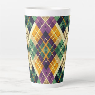 Argyle Mardi Gras geel paarse groen Latte Mok