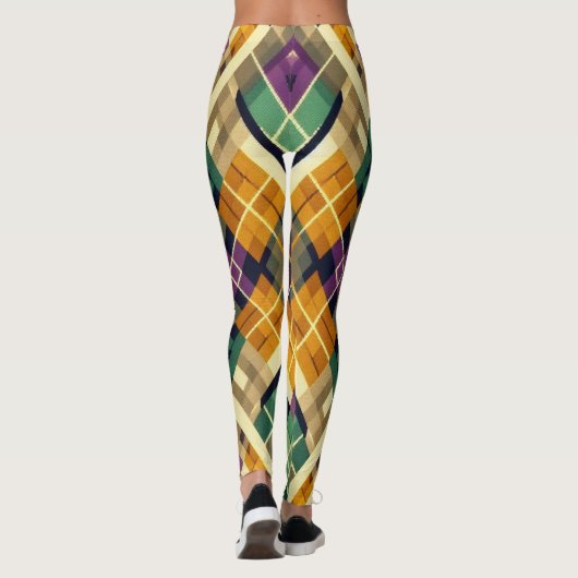 Argyle Mardi Gras geel paarse groen Leggings (Achterkant)