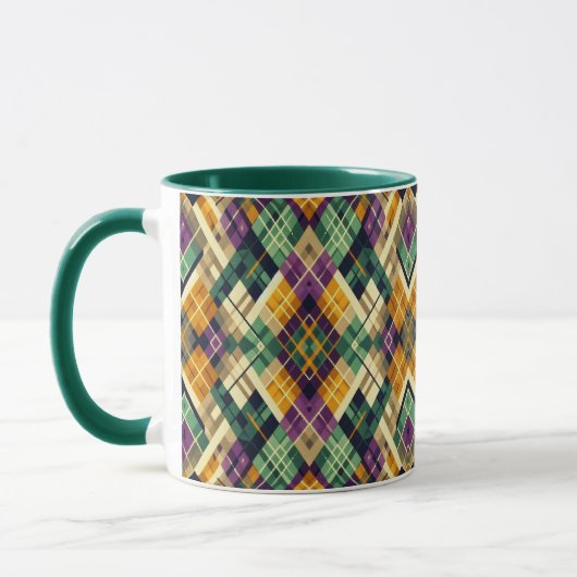 Argyle Mardi Gras geel paarse groen Mok (Links)