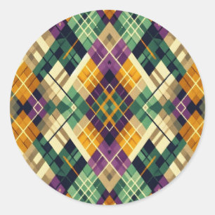 Argyle Mardi Gras geel paarse groen Ronde Sticker