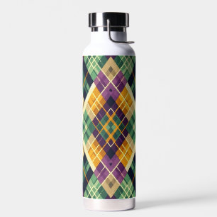 Argyle Mardi Gras geel paarse groen Waterfles