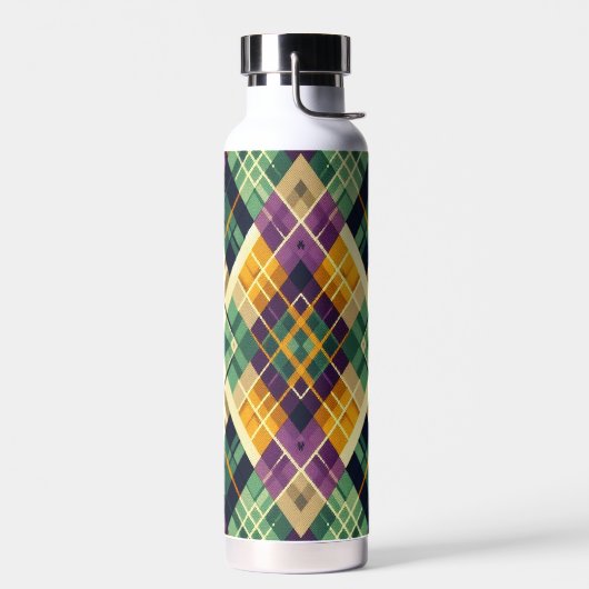 Argyle Mardi Gras geel paarse groen Waterfles (Links)