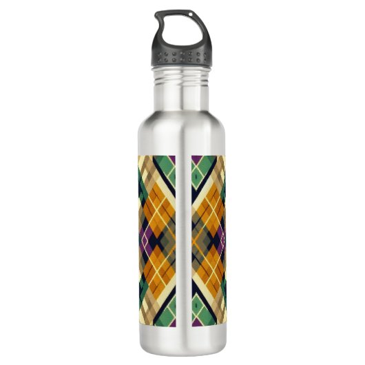Argyle Mardi Gras geel paarse groen Waterfles (Achterkant)
