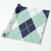 Argyle modern patroon blauwgroen marineblauw prepp cadeaupapier (Uitgerold)