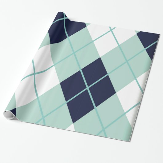 Argyle modern patroon blauwgroen marineblauw prepp cadeaupapier (Uitgerold)