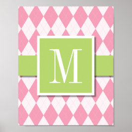 Argyle Monogram Wall Art, roze & Limoen Poster