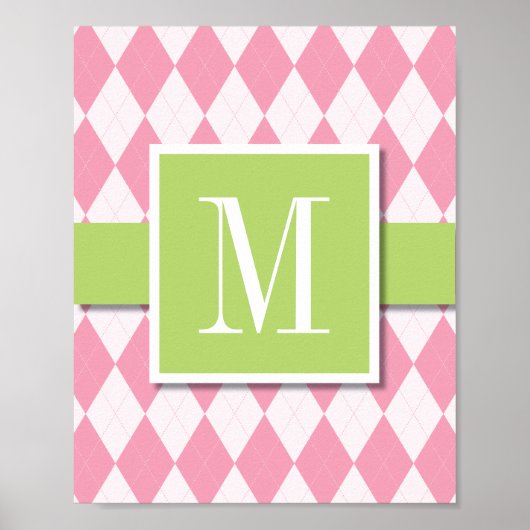 Argyle Monogram Wall Art, roze & Limoen Poster (Voorkant)