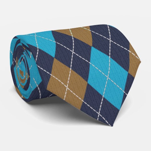 Argyle Navy, Blue & Camel - Klassieke Golf Stropdas (Opgerold)