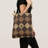 Argyle patroon beige monogram bruine boodschappent tote bag (Dichtbij)