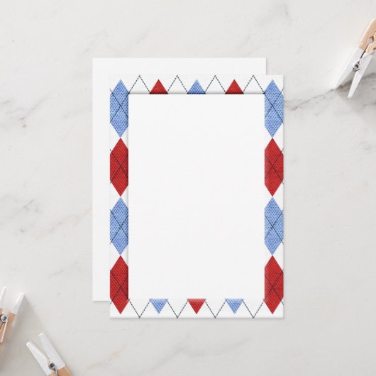 Argyle-patroon in de rode en blauwe kaart (Voorkant / Achterkant in situ)