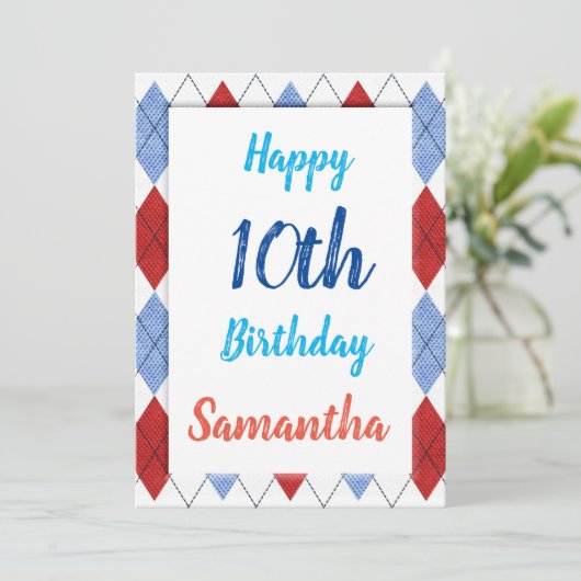 Argyle-patroon in rood en blauw kaart (Staand voorkant)