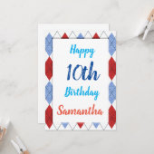 Argyle-patroon in rood en blauw kaart (Voorkant / Achterkant in situ)