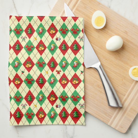Argyle Patroon Kerstmis Theedoek (Quarter Fold)