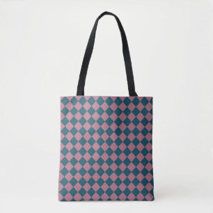 Argyle patroon oceaanblauwe roze boodschappentas tote bag