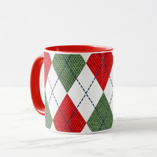 Argyle patroon rood en groen mok (Voorkant links)