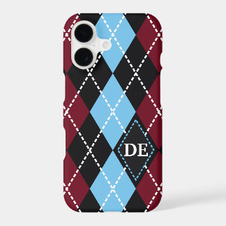 Argyle patroon zwart, bordeaux blauw monogram