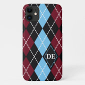 Argyle patroon zwart, bordeaux blauw monogram Case-Mate iPhone case (Achterkant)