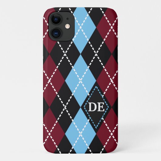 Argyle patroon zwart, bordeaux blauw monogram Case-Mate iPhone case (Achterkant)