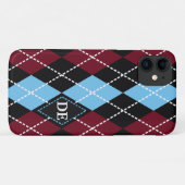 Argyle patroon zwart, bordeaux blauw monogram Case-Mate iPhone case (Achterkant (horizontaal))