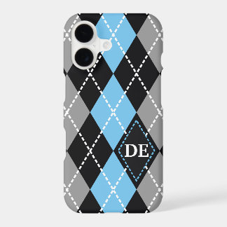 Argyle patroon zwart, grijs blauw monogram