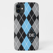 Argyle patroon zwart, grijs blauw monogram Case-Mate iPhone case (Achterkant)