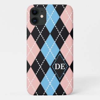 Argyle patroon zwart, grijs en roze monogram Case-Mate iPhone case