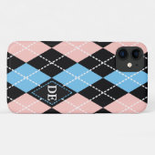 Argyle patroon zwart, grijs en roze monogram Case-Mate iPhone case (Achterkant (horizontaal))
