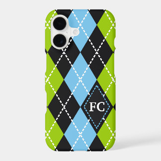 Argyle patroon zwart, groen, blauw monogram