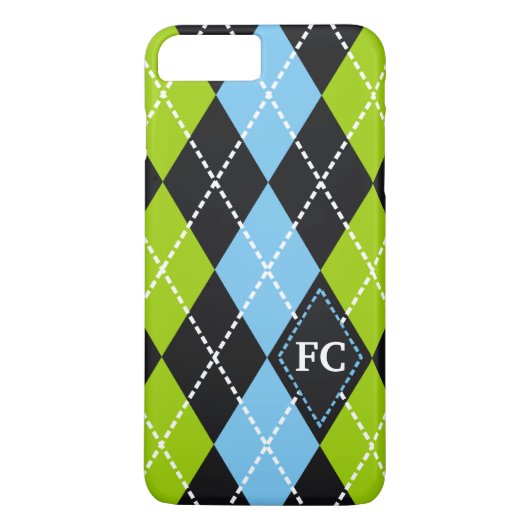 Argyle patroon zwart, groen, blauw monogram Case-Mate iPhone case (Achterkant)