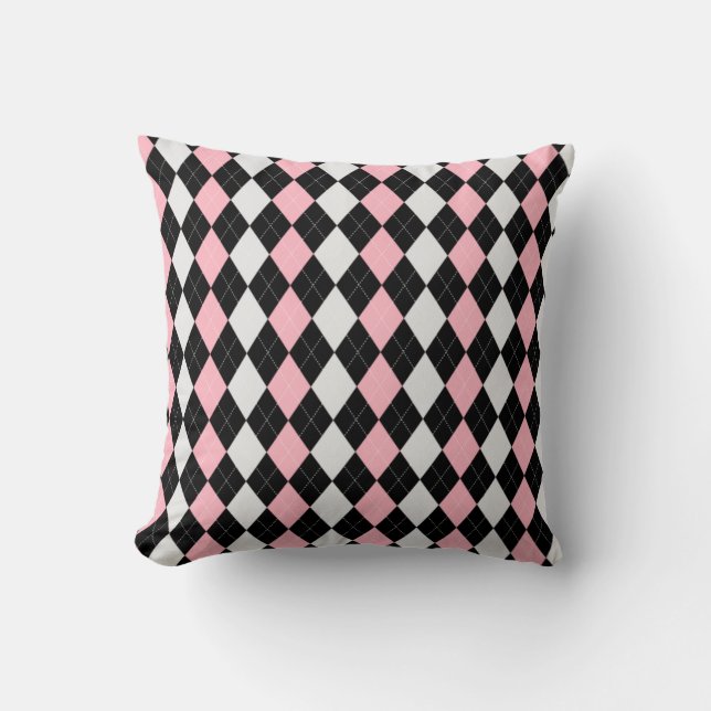 ARGYLE-patroonpatroon voor Black & BABY PINK Diamo Kussen (Voorkant)