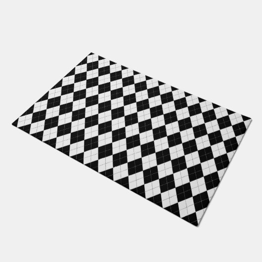 Argyle Pattern Black en White Deurmat (Schuin)