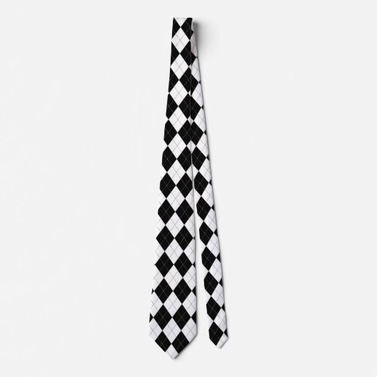 Argyle Pattern Black en White Preppy Stropdas (Voorkant)