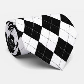 Argyle Pattern Black en White Preppy Stropdas (Opgerold)