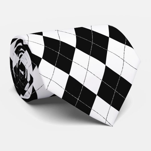 Argyle Pattern Black en White Preppy Stropdas (Opgerold)