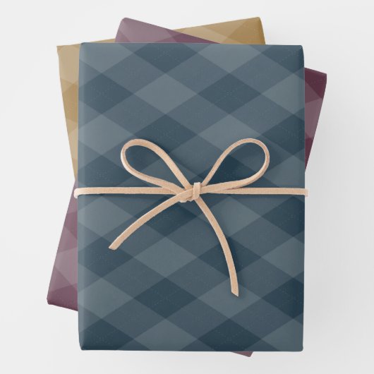 Argyle Pattern Bourgogne Blauwgroen en Gouden Oker Inpakpapier Vel (In situ)