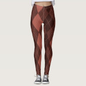 Argyle Pattern - Donkerrood Sinaasappel Leggings (Voorkant)