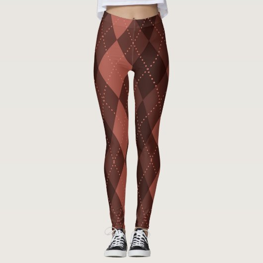 Argyle Pattern - Donkerrood Sinaasappel Leggings (Voorkant)