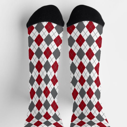 Argyle Pattern Gray Burgundy Sokken (Top)