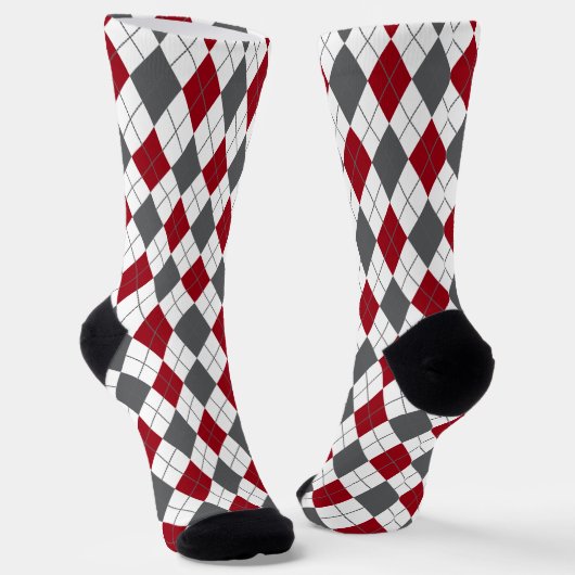 Argyle Pattern Gray Burgundy Sokken (Gebogen)
