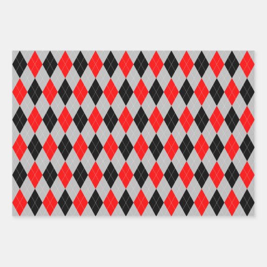 Argyle Pattern Grey Red en Blue Inpakpapier Vel (Voorkant 2)