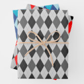 Argyle Pattern Grey Red en Blue Inpakpapier Vel (In situ)