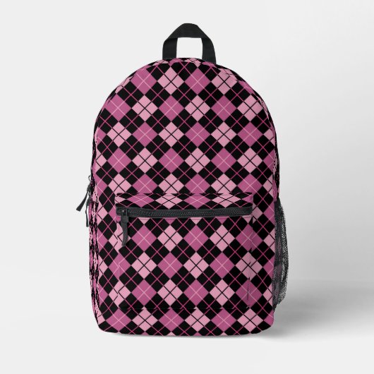 Argyle Pattern in Black en Pink Bedrukte Rugzak (Voorkant)
