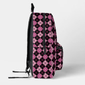 Argyle Pattern in Black en Pink Bedrukte Rugzak (Links)