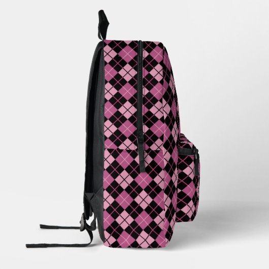 Argyle Pattern in Black en Pink Bedrukte Rugzak (Links)