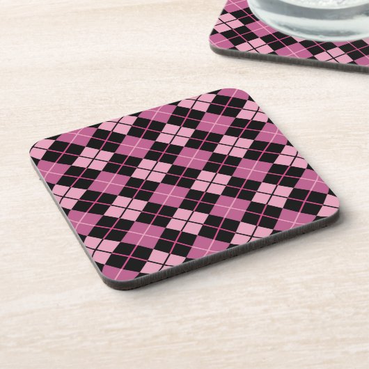Argyle Pattern in Black en Pink Bier Onderzetter (Linkerzijde)