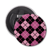 Argyle Pattern in Black en Pink Button Flesopener (Voorkant)